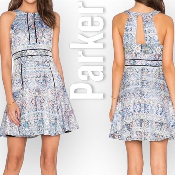 Parker Brady Fit & Flare Watercolor Geometric Drop Waist Dress ASO TV Women’s XS - Picture 2 of 15
